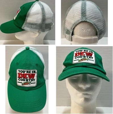 Бейсболка Mountain Dew You're in Dew Country регулируемая с сеткой сзади зеленая б/у в отличном состоянии - Изображение 1 из 4