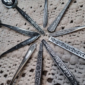 Konvolut 10 Edelstahl Silberbesteck Besteck aufwendig Bastler Schmuck Ringe - Bild 1 von 16