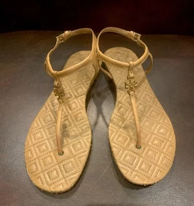 Tory Burch Marion Quilted Leather T-Strap Sandals Size 7 ($225) - Afbeelding 1 van 11