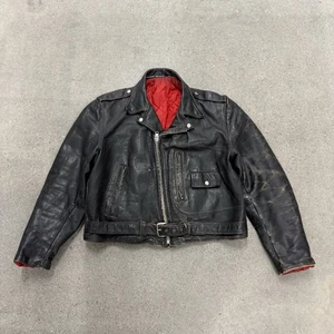 Chaqueta de motociclista vintage para hombre Sears OAKBROOK de cuero negro con bolsillo en D - Imagen 1 de 20