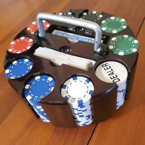 Brybelly Clay Casino Style Poker 200 Chip Set drehbarer Karussellhalter 194 Chips - Bild 1 von 5