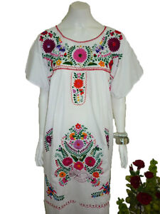 Any Color Peasant Vintage Tunic Embroidered Mexican Dress  XS S M L XL XXL