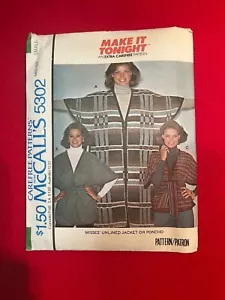 McCall's 5302, Size Small, Misses' Jacket or Poncho...CUT, COMPLETE - Picture 1 of 2