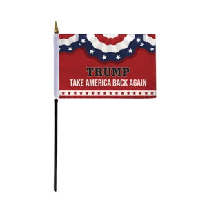 Promo Patriot's Support Trump 4x6 Inch Stick Flag 100% Polyester, 11 Inch Pole - Picture 1 of 6