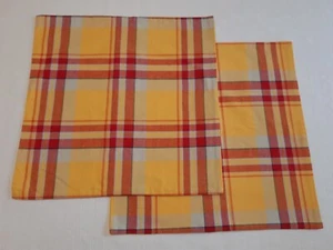Set of 2 Pottery Barn Summer Plaid Pillow Covers 20x20" Yellow Orange Red Cotton - Picture 1 of 17