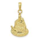 10k Yellow Gold Happy Birthday Words on Slice of Cake with Candle Pendant