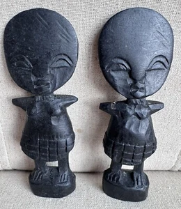 Set Of 2 Ashanti Hand Carved Birth Fertility Dolls 4.5” akua’ba Prosperity Wood - Picture 1 of 9
