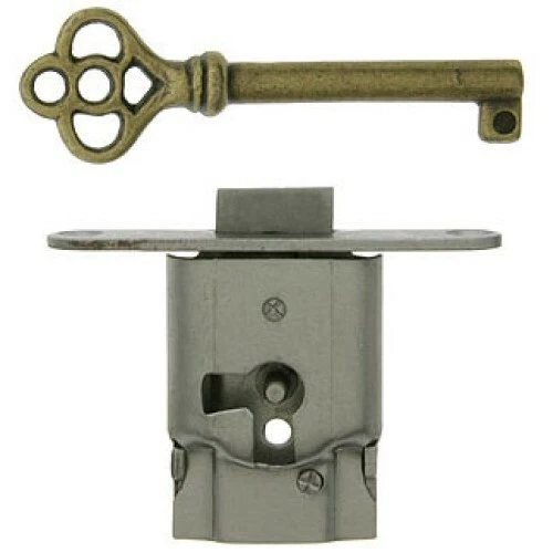 Full Mortise Cabinet Door or Drawer Lock w/Plate and Skeleton Key - Antique Furn - Image 1 of 1