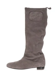 Salvatore Ferragamo Womens Taupe Suede Leather Pull On Tall Boots Size 5 Wide - Picture 1 of 6