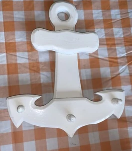 White Wooden, Nautical Anchor With Pegs Hooks Beach Coastal Decor 16”x13” - Picture 1 of 5