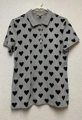 BURBERRY BRIT Heart Print Stretch Cotton Piqué Polo Shirt in Parade Sz XL - Image 1 of 4