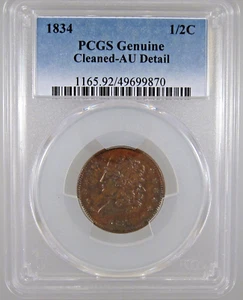 1834 Classic Head Half Cent AU Details PCGS Certified - Picture 1 of 4