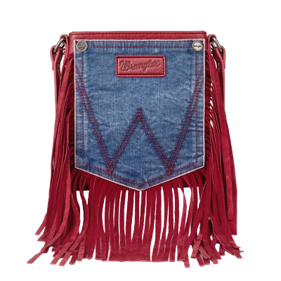 Bolso Bandolera Wrangler Damas Cuero Flecos Denim Rojo WG44-8360RD Foto 1 de 4