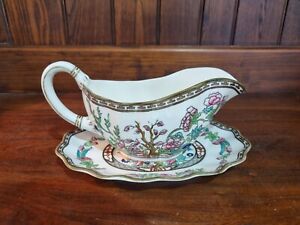 Vintage Coalport Indian Tree Bone China Gravy Boat and Stand - approx 1/2 Pint 