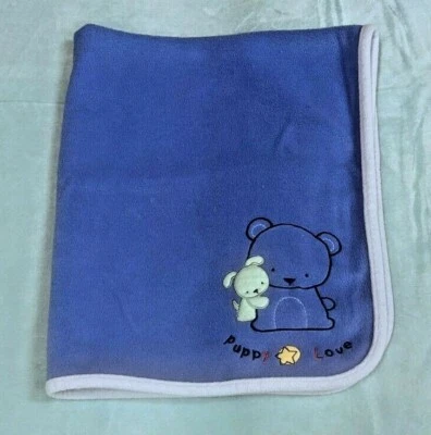 Carters Child of Mine Blue Baby Blanket Security Lovey Boy Puppy Love Reversible - Image 1 of 4