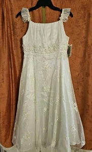 BONNIE JEAN  SLEEVELESS SATIN FLORAL EMBROIDERY PEARLS DRESS SIZE 14  - Picture 1 of 16