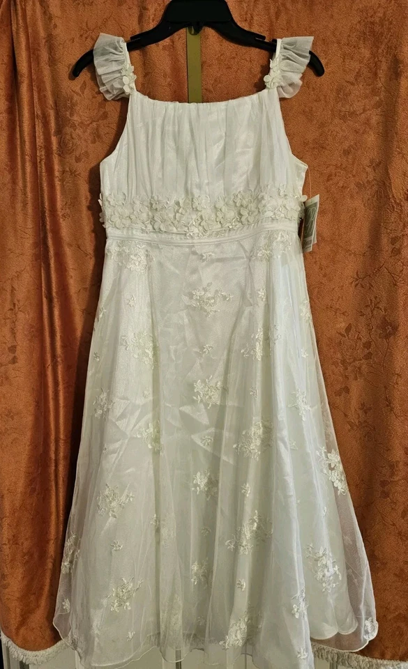 Bonnie Jean Dress 467981 Sleeveless Satin Embroidery Sequins Ivory Sz 8 #u9664