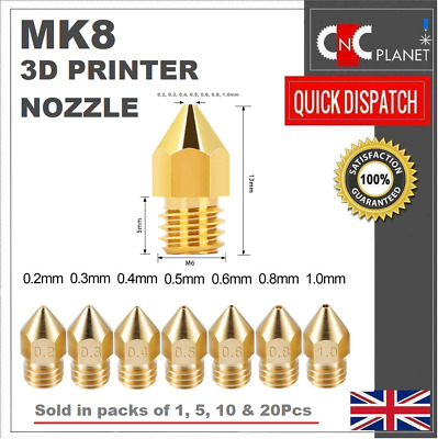 3D Printer Nozzle Brass Extruder MK8 For CR-10 Ender 3 Anet A8 M6 0.2mm To 1mm  • 5.99£