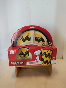 5pc Set Peanuts Snoopy Charlie Yellow Halloween Dinnerware Bamboo Plate Cup Bowl - Picture 1 of 9