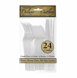 1 of Party Essentials Combo Plastic Cutlery Heavy Duty - White 24 Ct. - Picture 1 of 1