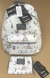 NEW Loungefly Disney Mickey Mouse & Friends Snow Day Mini Backpack & Wallet WDW - Foto 1 di 3