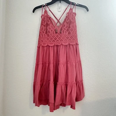 Zenana Babydoll Cami/платье женщин 3 X розовый кружевной крючком ярусный Барби богемное - Изображение 1 из 4