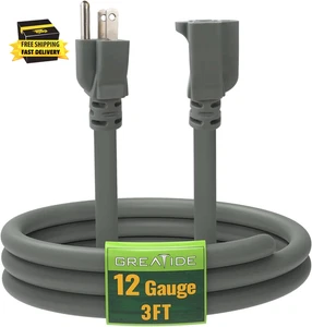 3 Ft Extension Cord - 12/3 SJTW Heavy Duty Grey Extension Cable with 3 Prong Gro - Picture 1 of 7