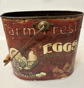 Farm Fresh Eggs Decorative Metal Pail 7.5x8.5x5.5 Retro Egg Pail - Picture 1 of 11
