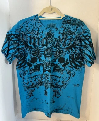 Camiseta Y2K MMA Elite Para Hombre Grande L Calaveras Góticas Cruz Desteñida Grunge Patinador Hebilla Foto 1 de 4