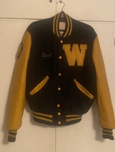 Vintage Waverly Warriors DeLong Varsity Letterman Jacke Schwarz Gold 44 Lancing - Bild 1 von 16