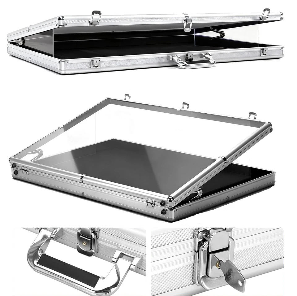 Estojo de viagem de alumínio acrílico transparente display superior bloqueio moeda/cartão/joias - Imagem 1 de 4