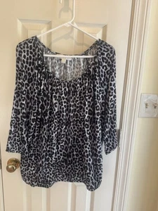 Michael Kors top blouse women 3X off shoulder animal banded hem cheetah black - Picture 1 of 4