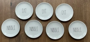 RAE DUNN Set of 7 Hors D'oeuvre 6” Snack Plates – Eat (3) Nibble (4) - Preowned - Picture 1 of 2
