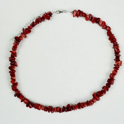 "Collar de plata de ley pulido con astillas de coral rojo 16-19""" Foto 1 de 4