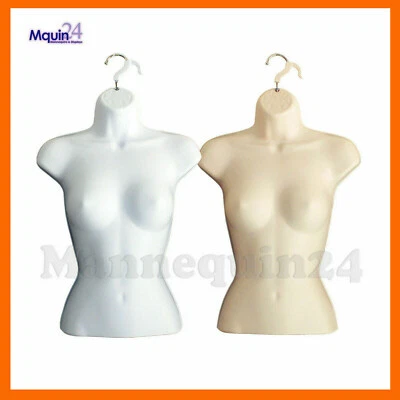 Flesh & White Mannequin Female Torso Dress Forms Set with Hangers - Image 1 of 4
