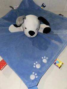 Taggies Lovey Security Blanket Plush Rattle Puppy Dog Blue Satin Back White - Picture 1 of 7