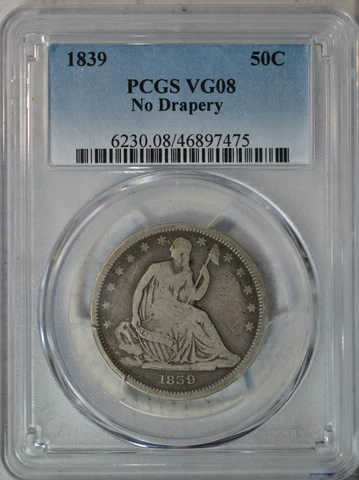 1839 Seated half dollar, No Drapery, PCGS VG08..........Type Coin Company Cover