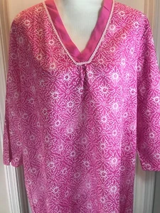 Karen Neuburger Encore Pink Tunic Gown 3/4 Sleeves Lightweight Cotton Women’s L - Picture 1 of 12