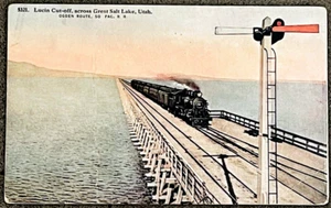Ogdon Lucin abgeschnittener UTAH Eisenbahn Zug Vintage unbenutzt Leinen alte seltene Postkarte - Bild 1 von 4
