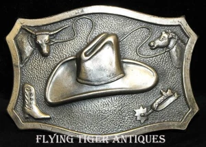 Great Vintage ca 1950 Whimsical Cowboy Buckle in Silver-Plated Copper - Picture 1 of 5