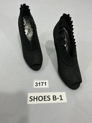 Botín de aguja para mujer Nina 6,5 negro punta abierta plisado acento cremallera nuevo sin etiquetas  Foto 1 de 4