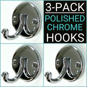 (3-PK) Polished Chrome Decorative Hooks Hangers for Bathroom Robe Coat Laundry - Picture 1 of 2