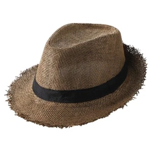 Mens Panama Hat Brown Fedora Trilby Straw Sun Hat Short Brim Jazz Hat Outdoor - Picture 1 of 5