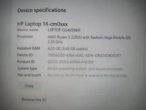 HP Laptop 14 14" Laptop AMD Ryzen 3 Pro 2200U Radeon Vega 4GB - Picture 1 of 5