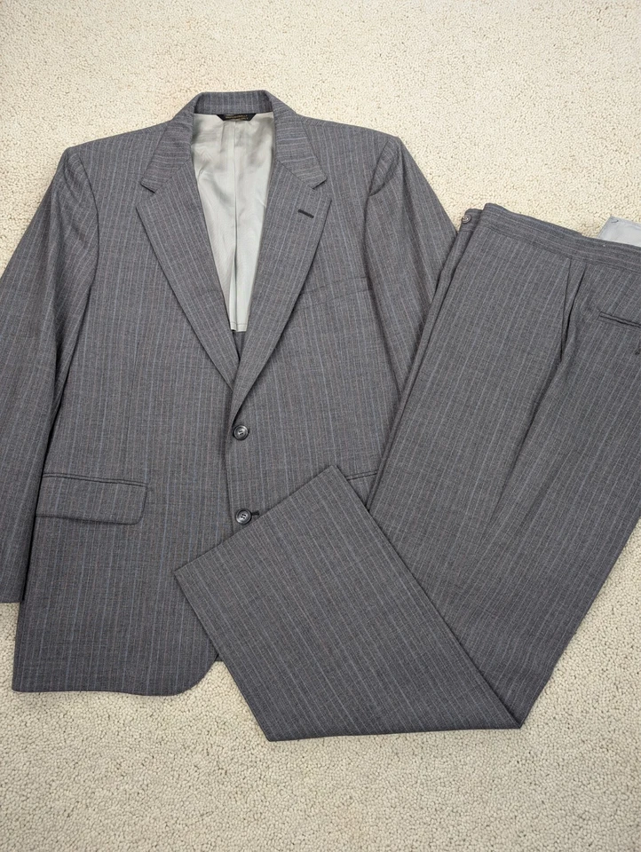 Terno Sansabelt Masculino 42R 38x28 Lã Listrada Cinza Vintage 2 Peças União EUA 42 - Imagem 1 de 4