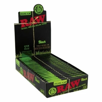 Raw Black Organic Hemp 1 1/4 Rolling Paper 24 count Display- 100% AUTHENTIC - Image 1 of 2