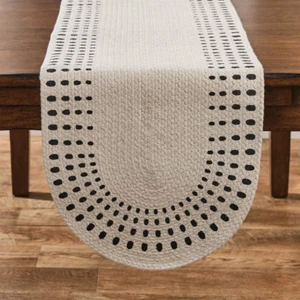 Split-P Park Designs Black Dots Printed Beige Braided Table Runner 15" X 54" NWT - Picture 1 of 5