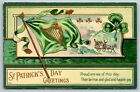 Postcard 1910  ST. PATRICK'S DAY GREETINGS Embossed Green Harp Flag Carraige 189