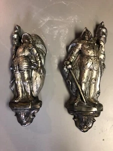 (2) Vintage Kight In Armor Plaster Wall Sculptures/statue Each 22x9 Inches - Picture 1 of 12
