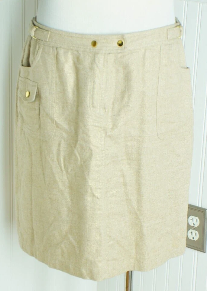 Falda Peter Nygard 14 Lino Mezcla Algodón Utilidad Tostado Dorado Metálico Especificaciones Foto 1 de 4